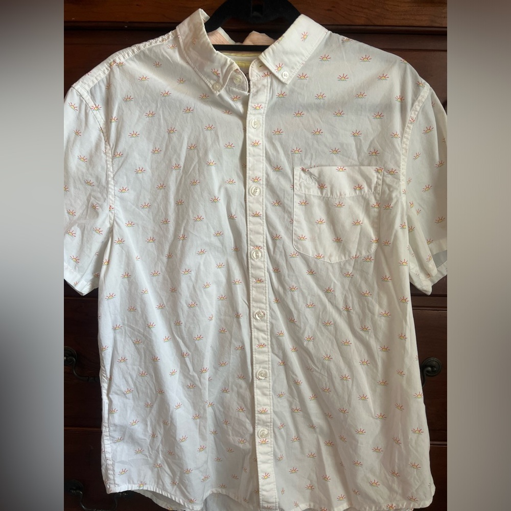 Cream penguin short sleeve button down with suns
